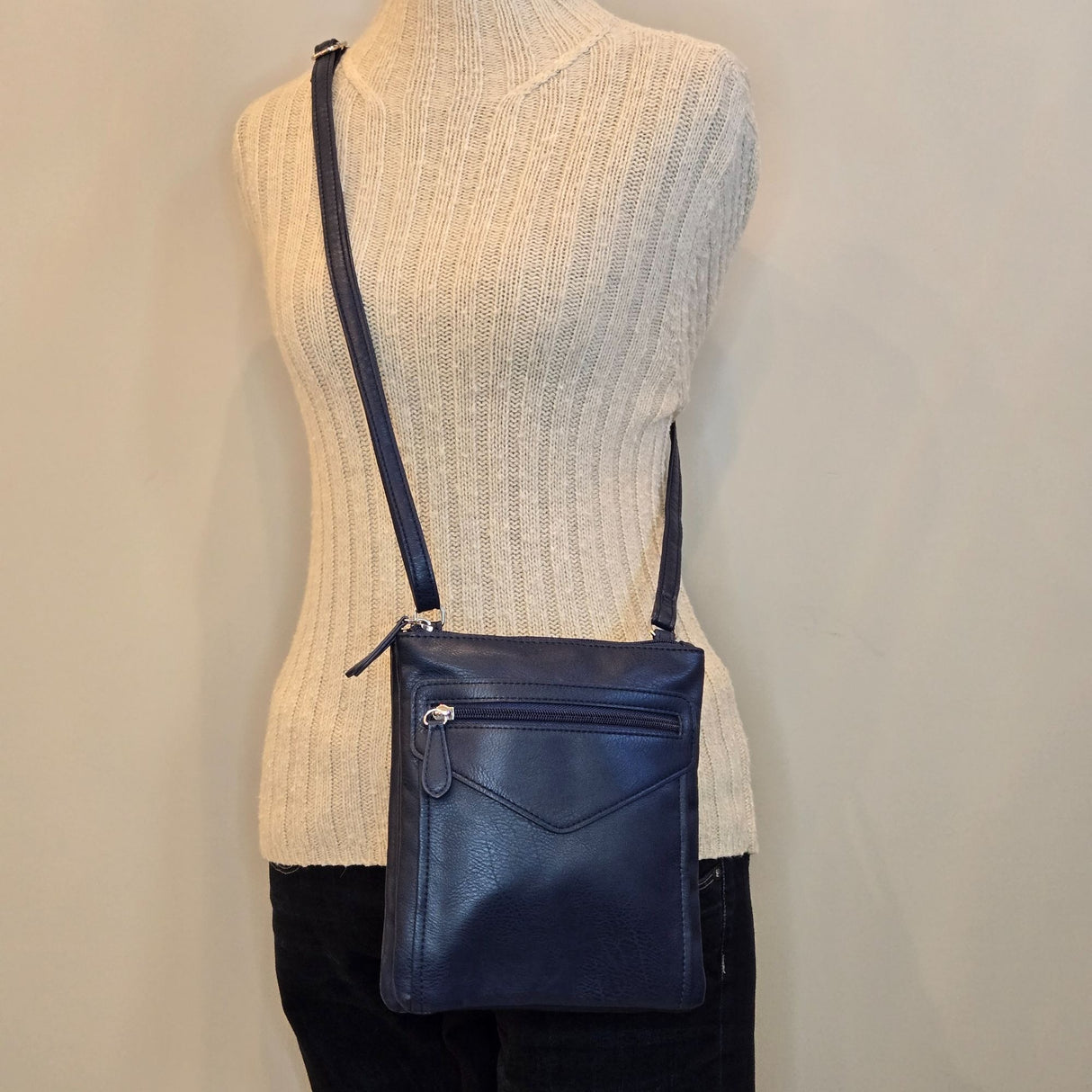 Mundi Felicia Mini Wallet Women's Navy Faux Leather Crossbody Bag With Double Compartments & Adjustable Strap