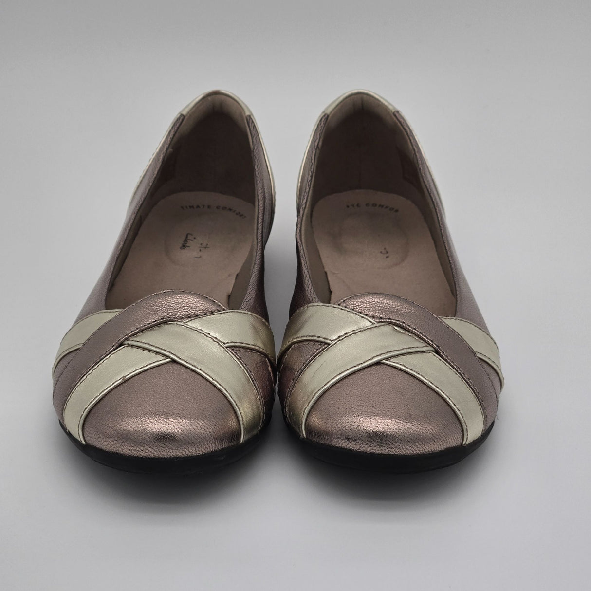 Clarks Women's Gracelin Metallic Rose & Gold Leather Ballet Flats Size 9.5 Timeless Comfort Slip-On Shoes