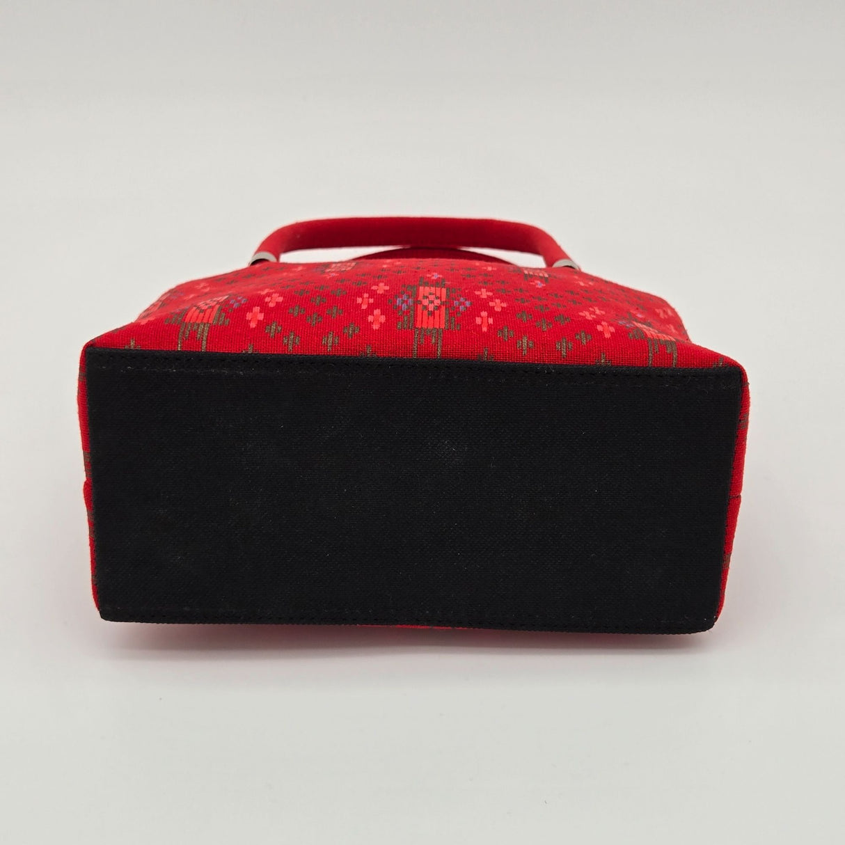 Handwoven Red Ikat Fabric Handbag With Dual Handles & Small Pouch