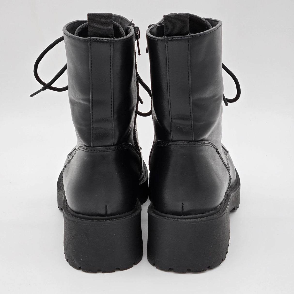 Stomrie R2 Black Chunky Lace-Up Combat Boots With Side Zipper Closure Size 9.5M