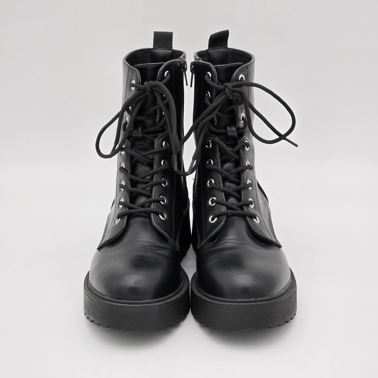 Stomrie R2 Black Chunky Lace-Up Combat Boots With Side Zipper Closure Size 9.5M
