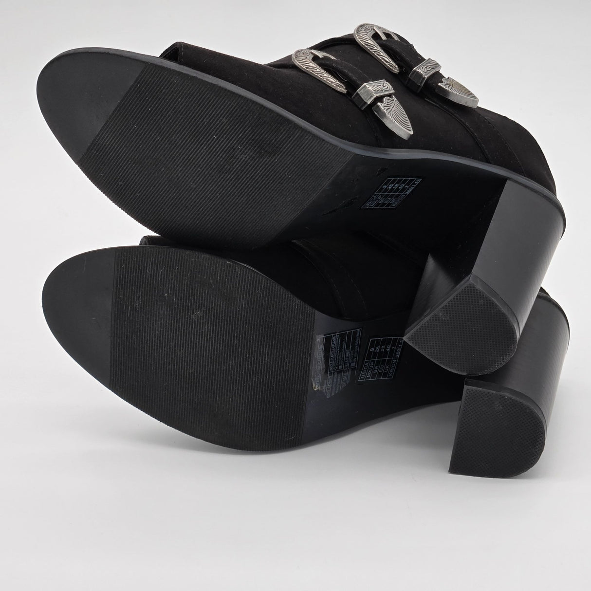 Forever 21 Black Open-Toe Mule Heels With Western Buckle Detail