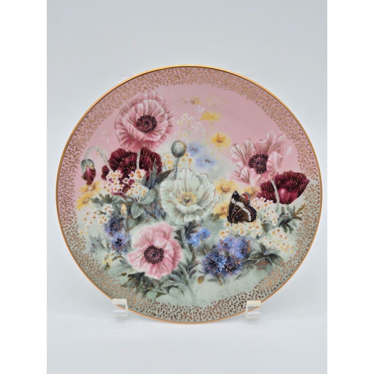 W.S. George Fine China Collector Plate 1991 Poppy Pastoral By Lena Liu W/ Certificate Of Authenticity