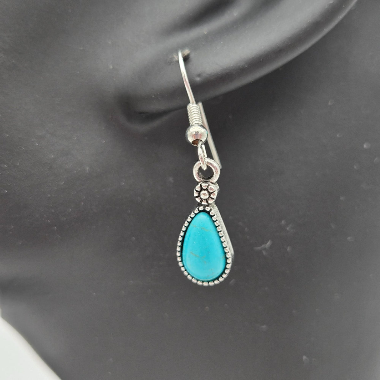 Turquoise Teardrop Necklace & Earring Set With Leaf Design By Paparazzi