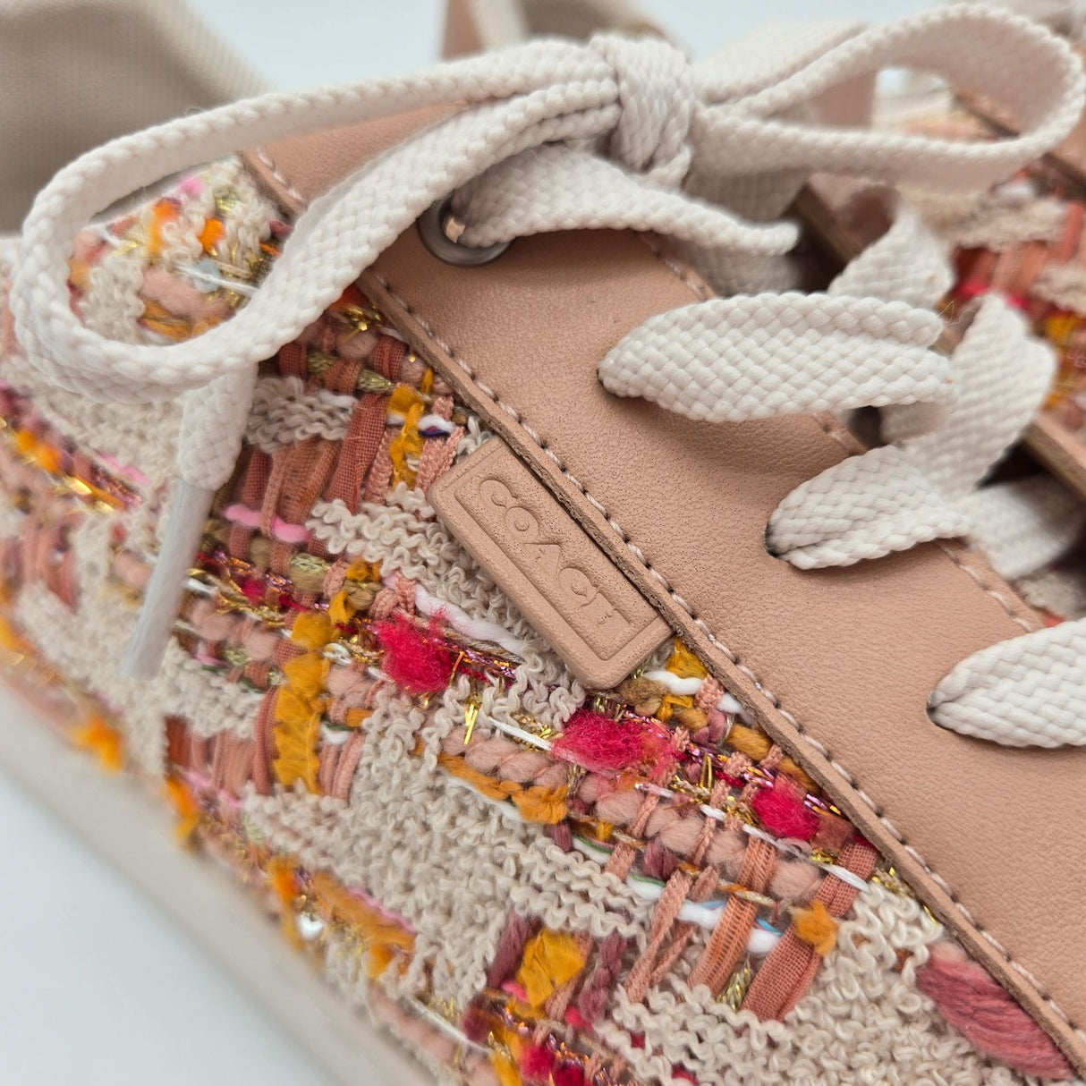 Coach Womens Lace-Up Sneakers Multicolor Tweed & Leather Casual Shoes