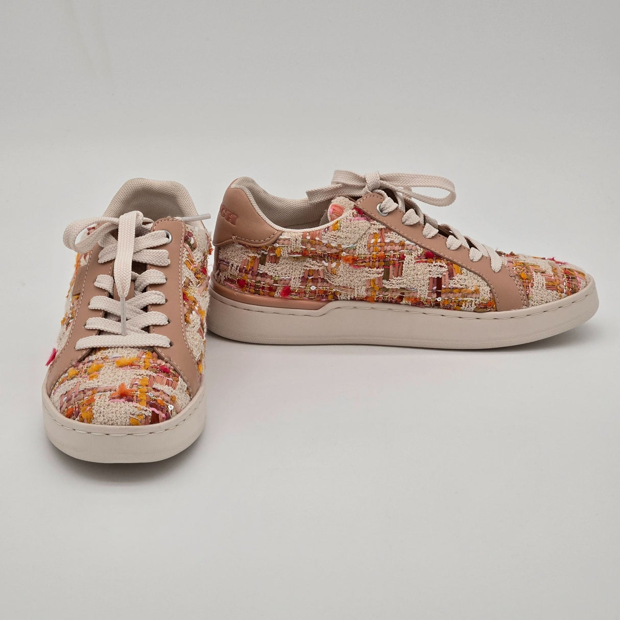 Coach Womens Lace-Up Sneakers Multicolor Tweed & Leather Casual Shoes