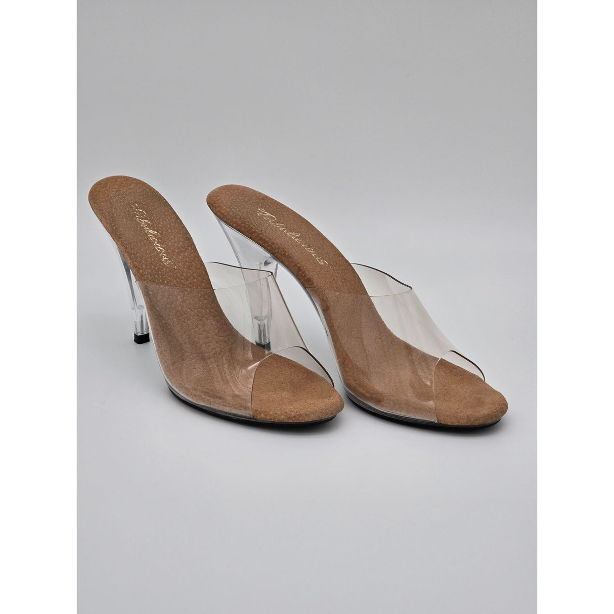 Fabulicious Clear PVC Open-Toe Slide-On Heels For Women