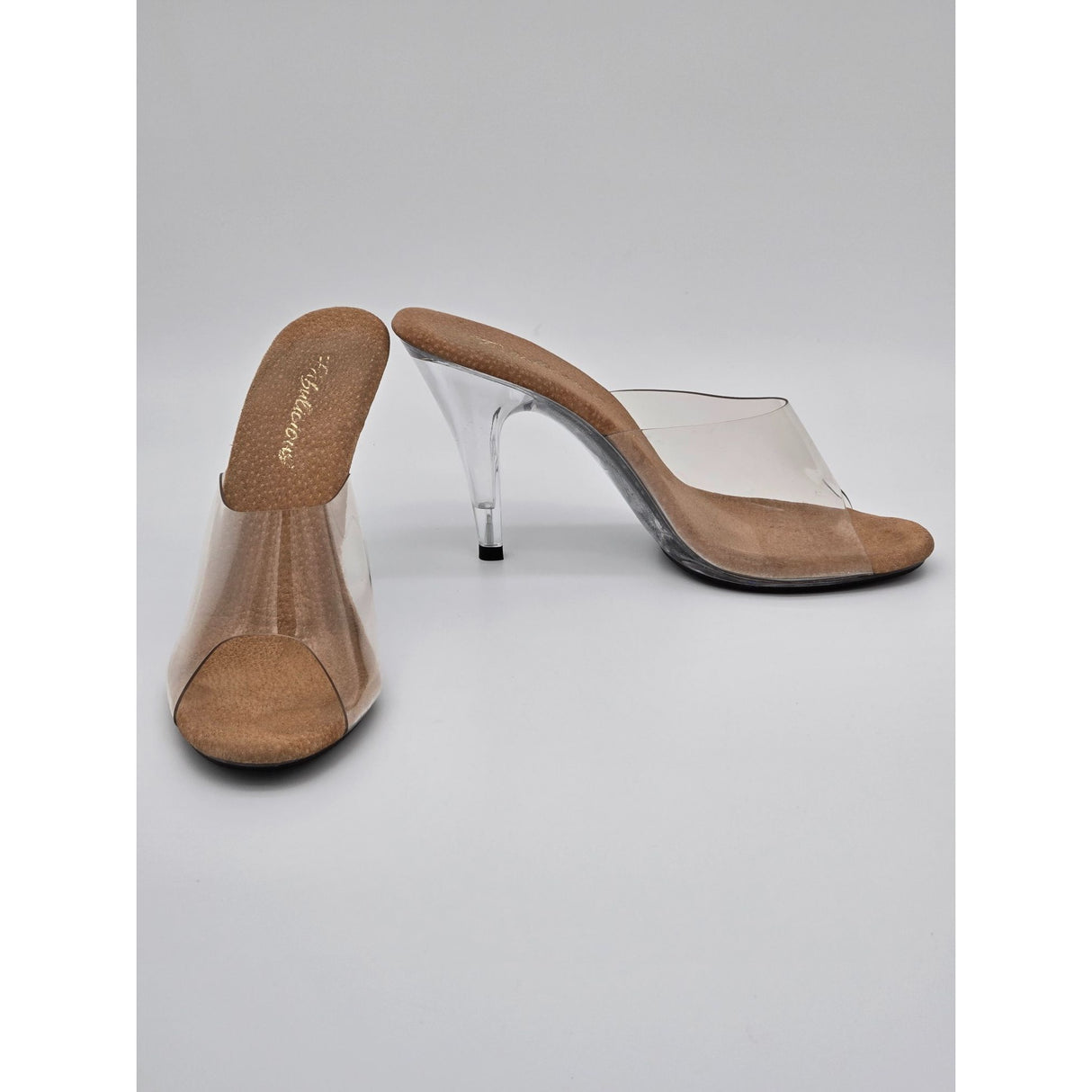 Fabulicious Clear PVC Open-Toe Slide-On Heels For Women