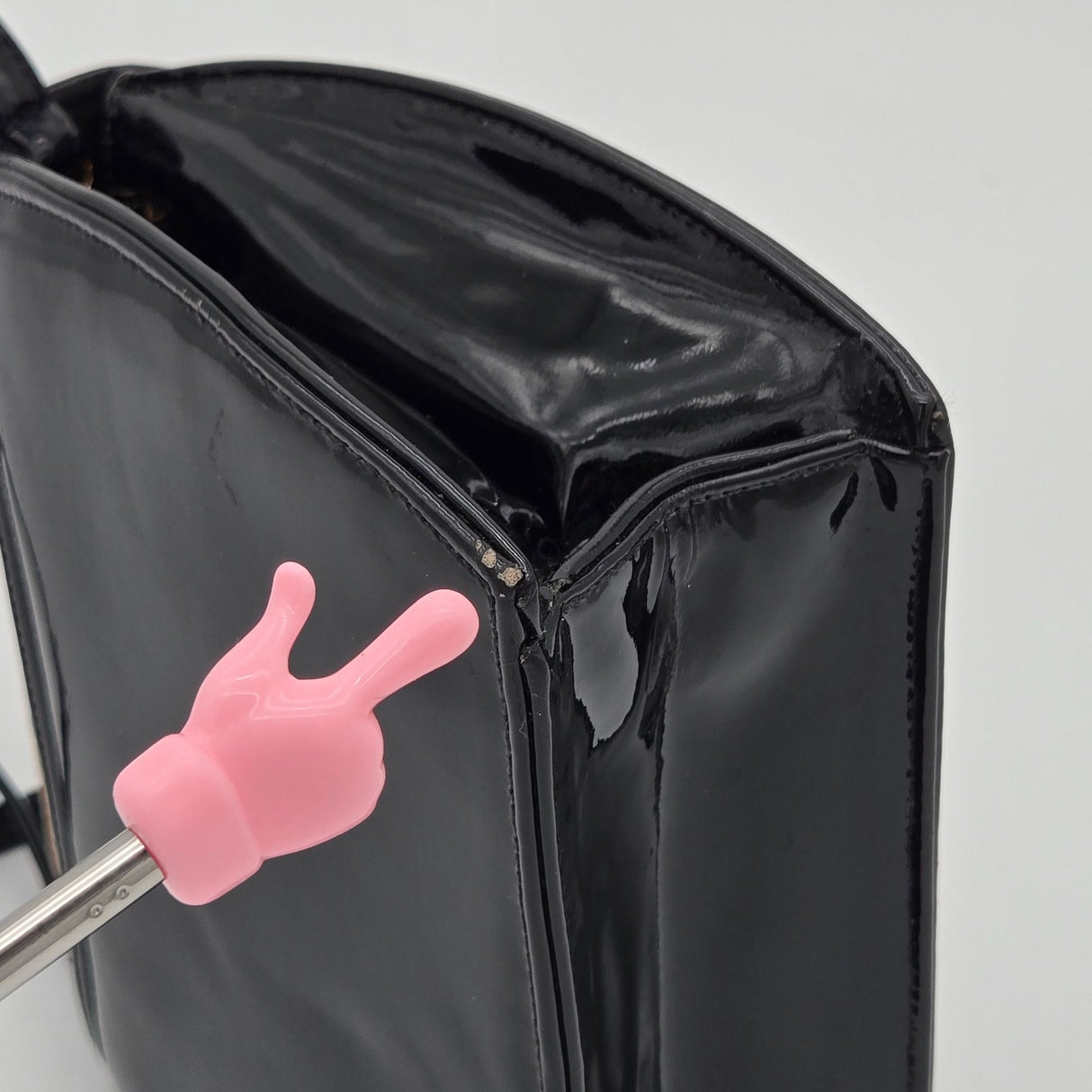 Vintage Frenchy California Black Patent Leather & Woven Straw Crossbody Bag