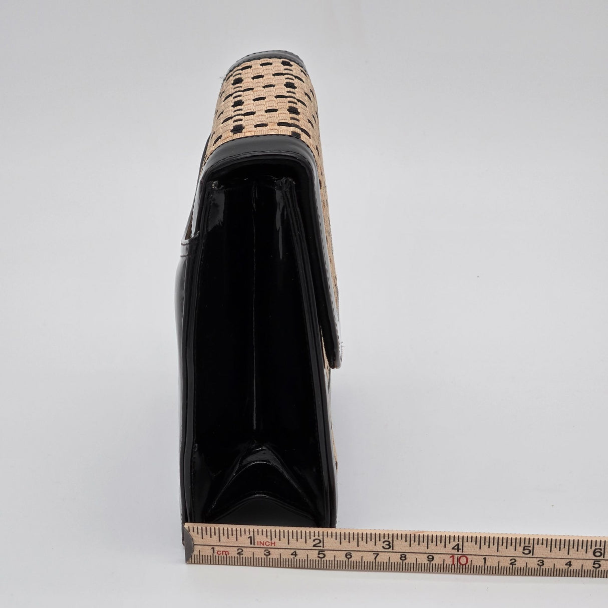 Vintage Frenchy California Black Patent Leather & Woven Straw Crossbody Bag