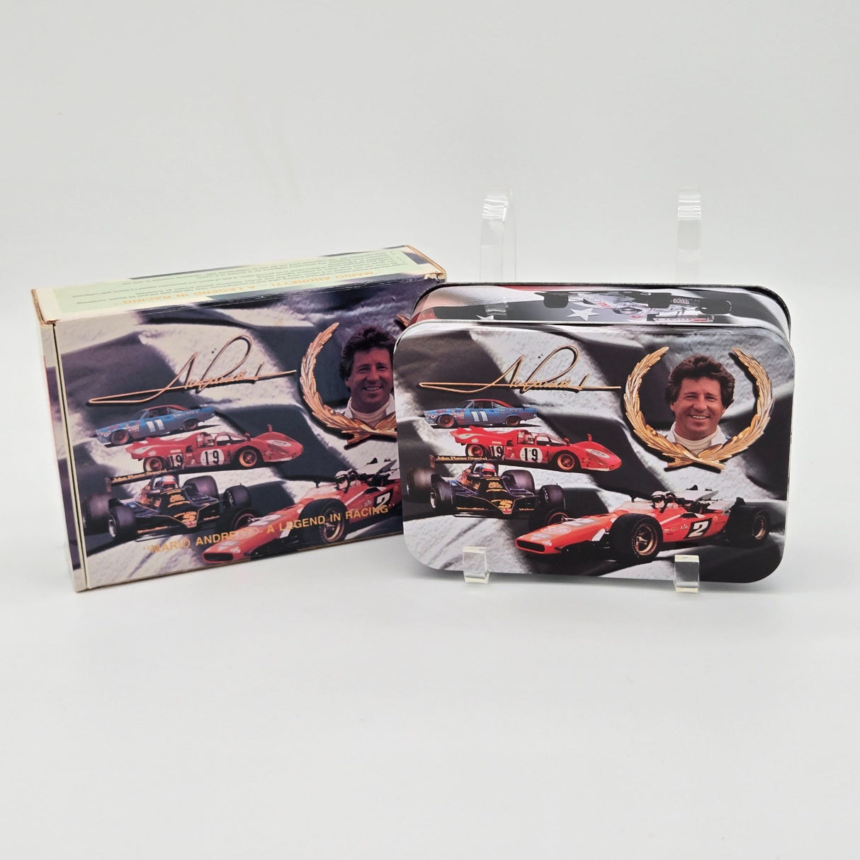 Mario Andretti Racing Collectible Tin With Cards & Memorabilia