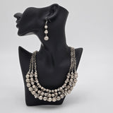 Chunky Silver-Tone Necklace & Dangle Earrings Set By Charlotte Daniel With Multi-Strand Chains & Beaded Design