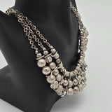 Chunky Silver-Tone Necklace & Dangle Earrings Set By Charlotte Daniel With Multi-Strand Chains & Beaded Design