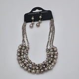 Chunky Silver-Tone Necklace & Dangle Earrings Set By Charlotte Daniel With Multi-Strand Chains & Beaded Design