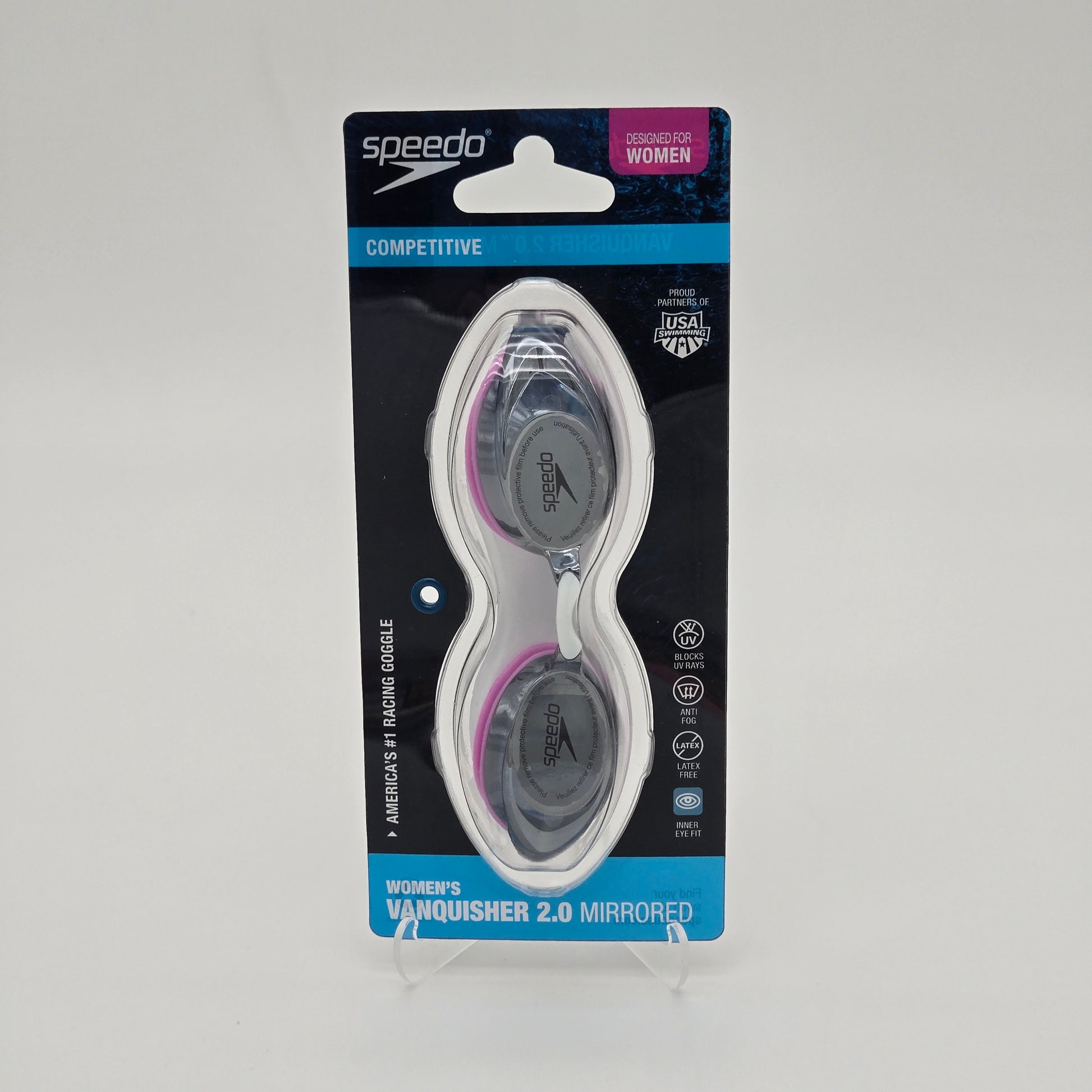 Speedo Women's Vanquisher 2.0 Mirrored Swimming Goggles Color Pink
