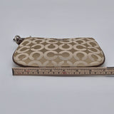 Coach Beige Signature Canvas Wristlet With Zip Closure & Leather Trim No Wrist Strap