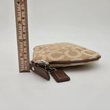 Coach Beige Signature Canvas Wristlet With Zip Closure & Leather Trim No Wrist Strap