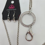 Straight to the Top Silver Rhinestone Circle Pendant Necklace & Matching Earrings Set By Paparazzi