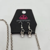 Straight to the Top Silver Rhinestone Circle Pendant Necklace & Matching Earrings Set By Paparazzi