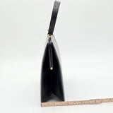 Vintage Black Leather Handbag By Bags By Supreme With Gold Kiss Lock Closure & Genuine Leather Lining