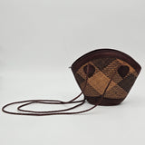 Handmade Indonesian Caneweave Woven Straw & Leather Crossbody Bag With Zipper Closure
