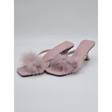 Pink Feathered Heel Sandals With Square Toe & 2-Inch Heels For Women