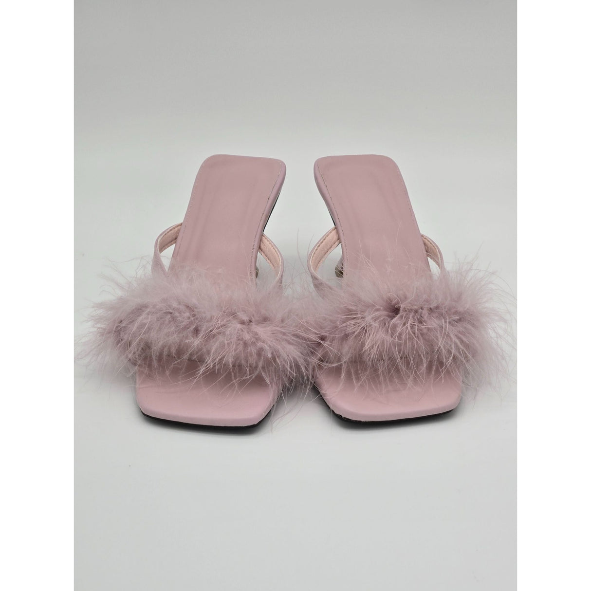 Pink Feathered Heel Sandals With Square Toe & 2-Inch Heels For Women