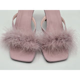 Pink Feathered Heel Sandals With Square Toe & 2-Inch Heels For Women