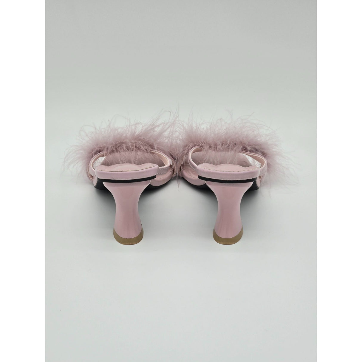 Pink Feathered Heel Sandals With Square Toe & 2-Inch Heels For Women
