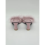 Pink Feathered Heel Sandals With Square Toe & 2-Inch Heels For Women