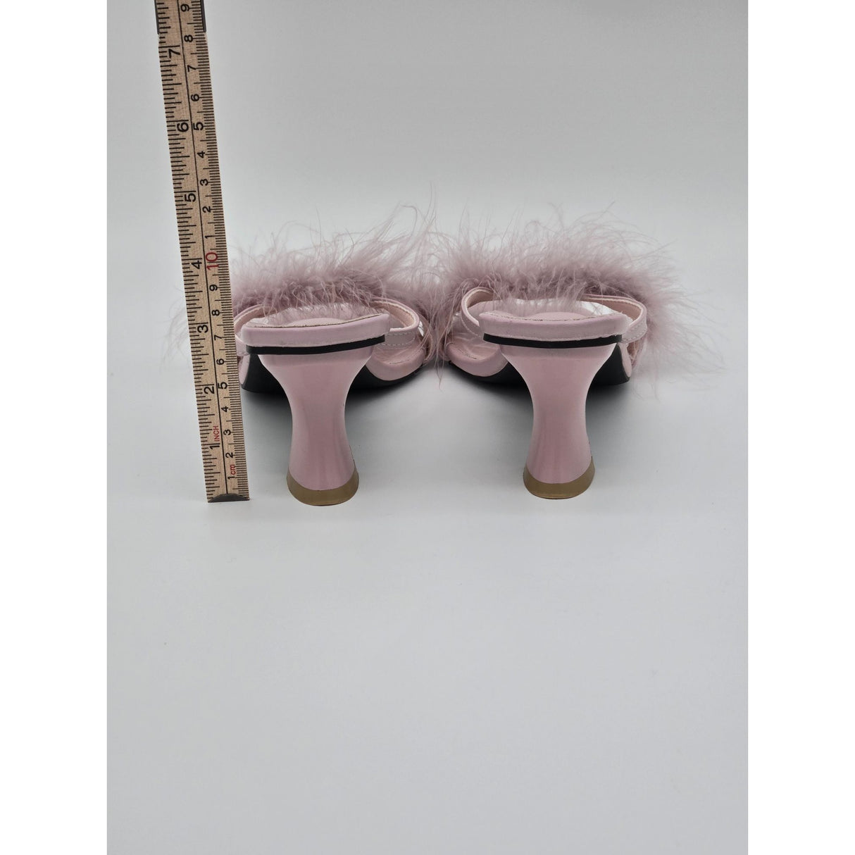 Pink Feathered Heel Sandals With Square Toe & 2-Inch Heels For Women