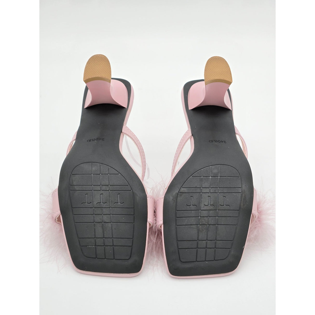 Pink Feathered Heel Sandals With Square Toe & 2-Inch Heels For Women