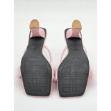 Pink Feathered Heel Sandals With Square Toe & 2-Inch Heels For Women