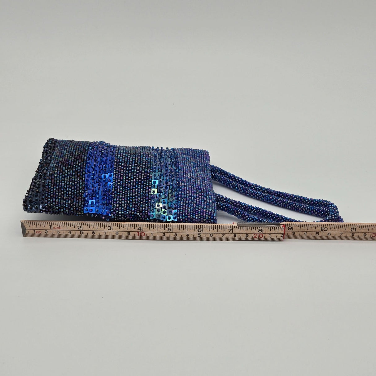 Vintage Indeed Beaded Evening Bag W/ Sequins & Magnetic Closure Multi-Blue Tones Small Handbag