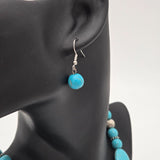 Turquoise Beaded Necklace & Earrings Set With Silver-Tone Pendant And Floral Design 18" Length Womens Jewelry