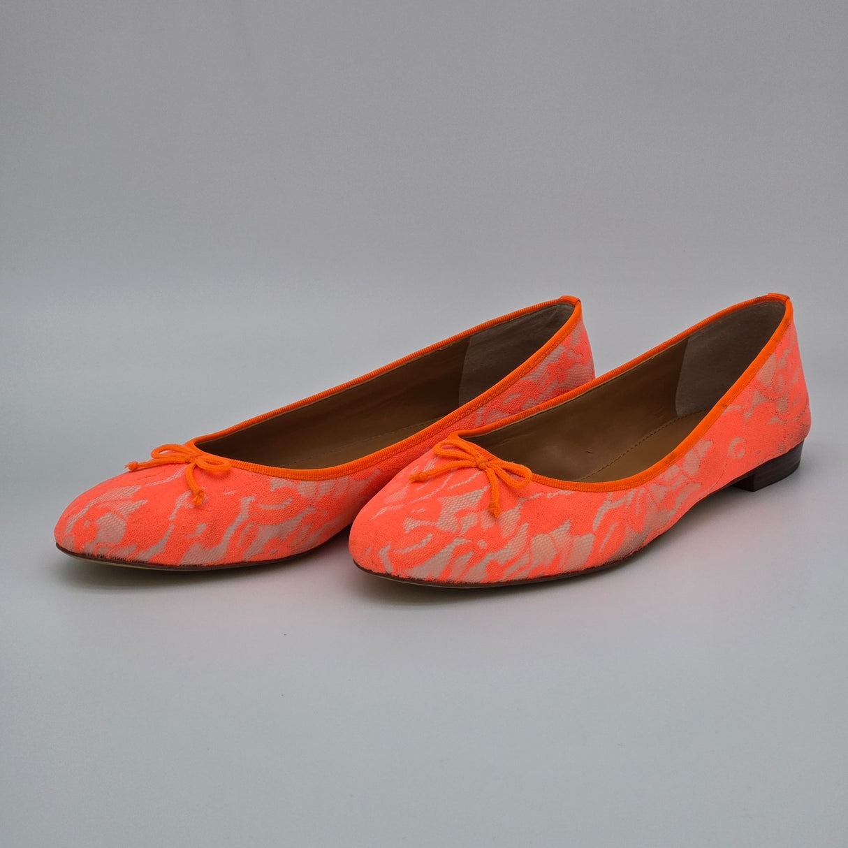 J.Crew Neon Orange Lace Ballet Flats Womens Size 9