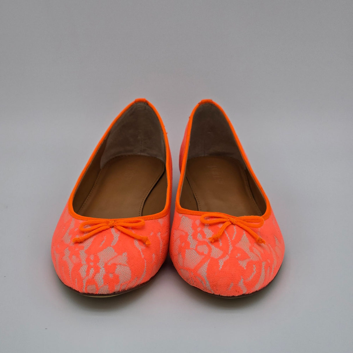J.Crew Neon Orange Lace Ballet Flats Womens Size 9