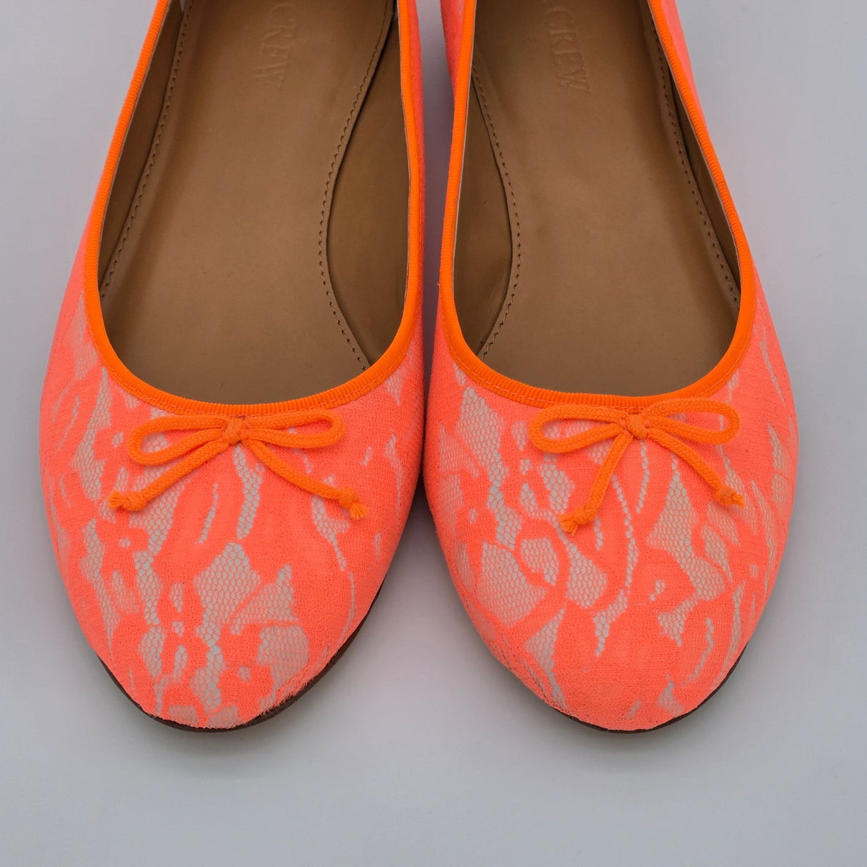 J.Crew Neon Orange Lace Ballet Flats Womens Size 9