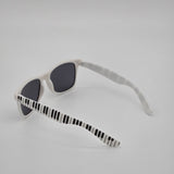 White Retro Sunglasses With Black Piano Key Pattern Arms & Soft Drawstring Pouch