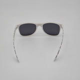 White Retro Sunglasses With Black Piano Key Pattern Arms & Soft Drawstring Pouch
