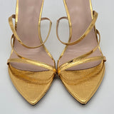 Gold Strappy Pointed-Toe High Heel Sandals Size 7.5 Women's Elegant Evening Shoes