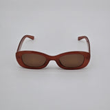 Retro Oval Sunglasses With Brown Tinted Lenses & Rose-Print Pouch