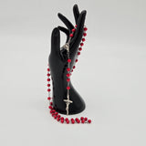 Red Wood Bead Rosary Necklace With Silver-Tone Crucifix & Virgin Mary Centerpiece
