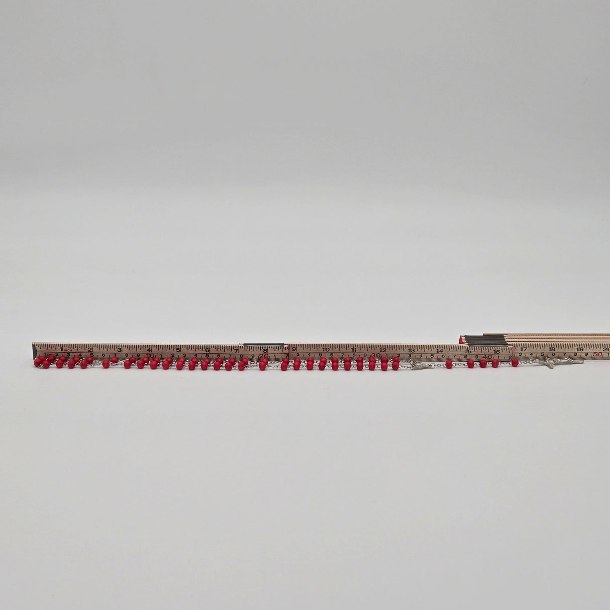 Red Wood Bead Rosary Necklace With Silver-Tone Crucifix & Virgin Mary Centerpiece