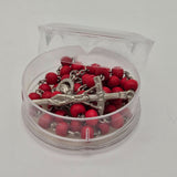Red Wood Bead Rosary Necklace With Silver-Tone Crucifix & Virgin Mary Centerpiece