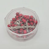 Red Wood Bead Rosary Necklace With Silver-Tone Crucifix & Virgin Mary Centerpiece