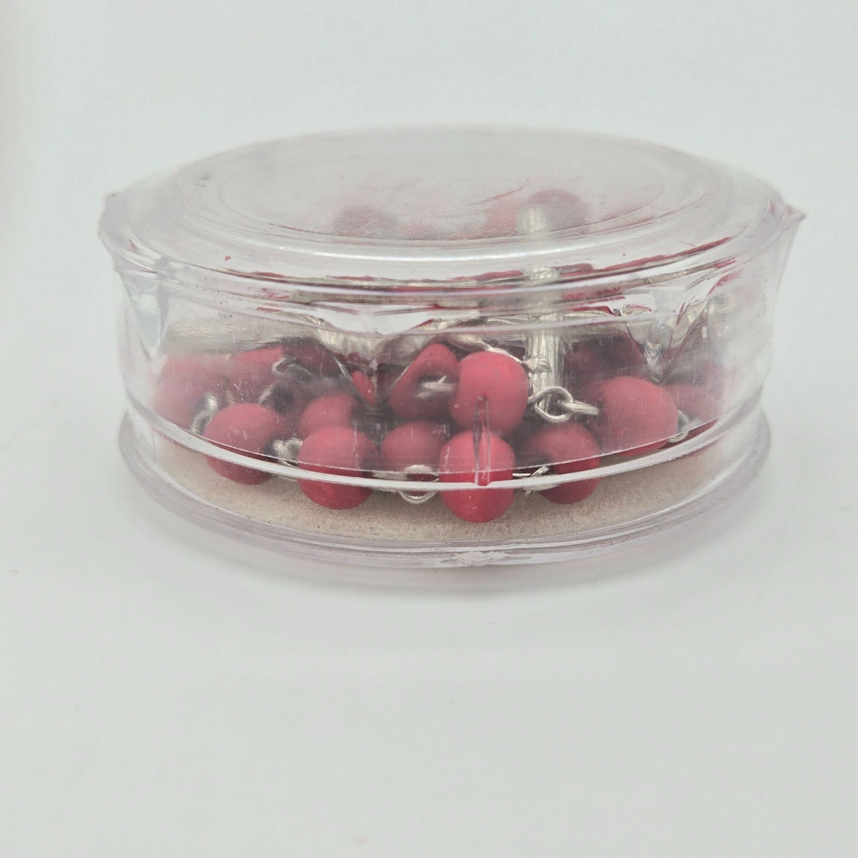 Red Wood Bead Rosary Necklace With Silver-Tone Crucifix & Virgin Mary Centerpiece