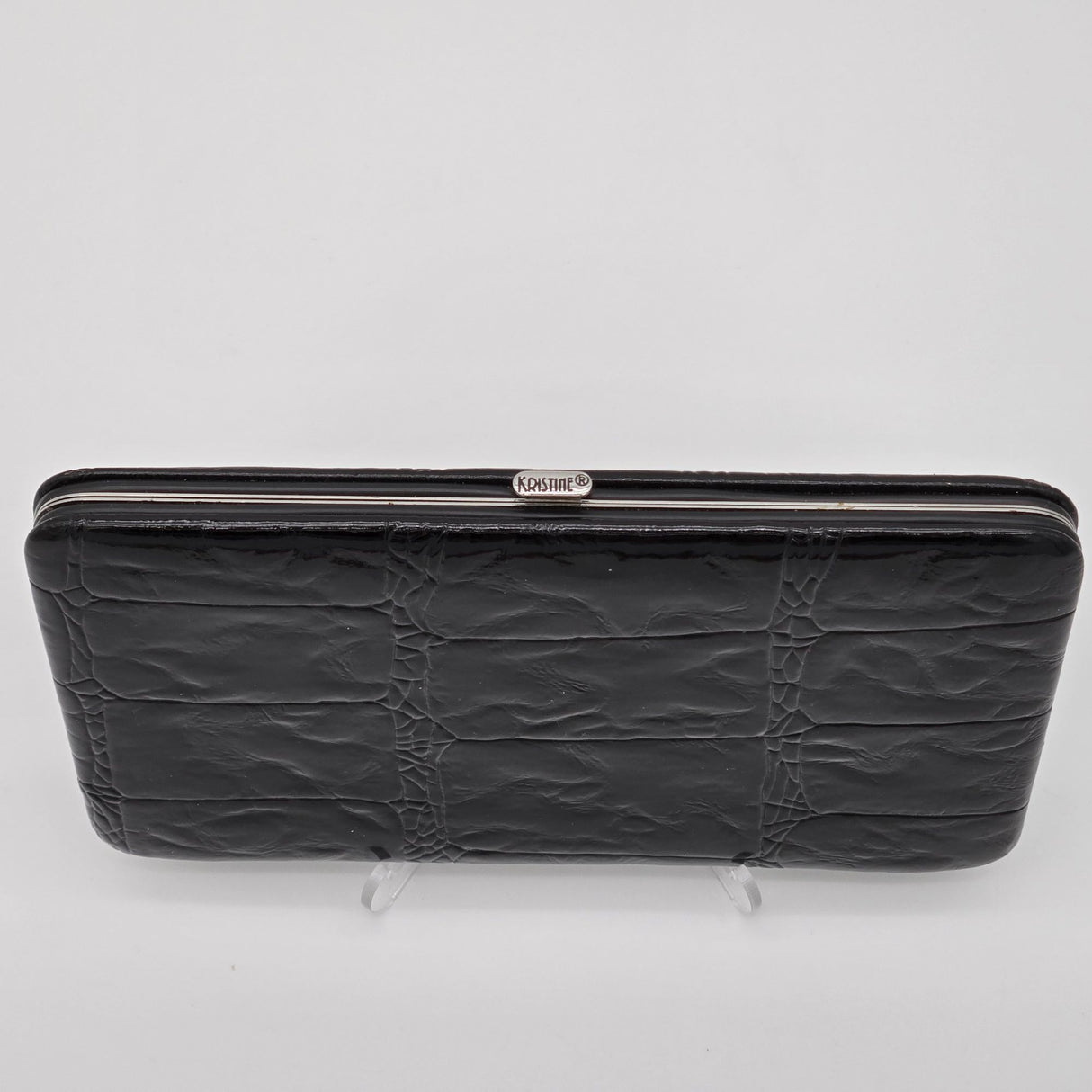 Large Black Crocodile Embossed Wallet Kristine Accessories Clutch With Card Slots & Zipper Pocket