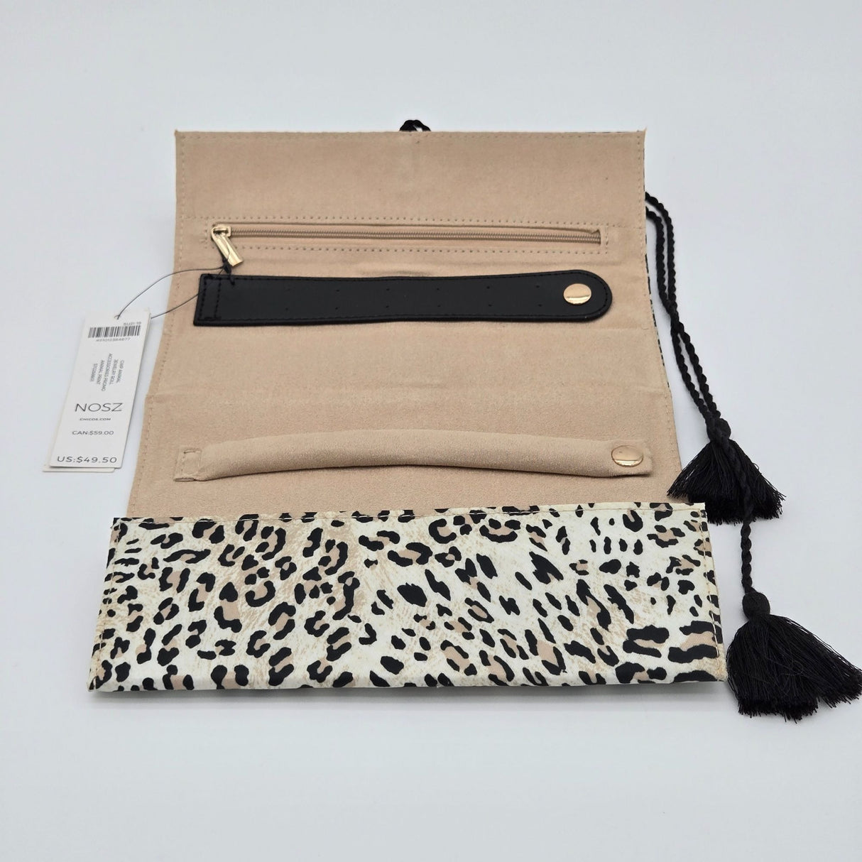 Leopard Print Jewelry Travel Organizer With Tassels By Chicos