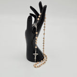 Wood Bead Rosary Necklace With Silver-Tone Crucifix & Virgin Mary Centerpiece